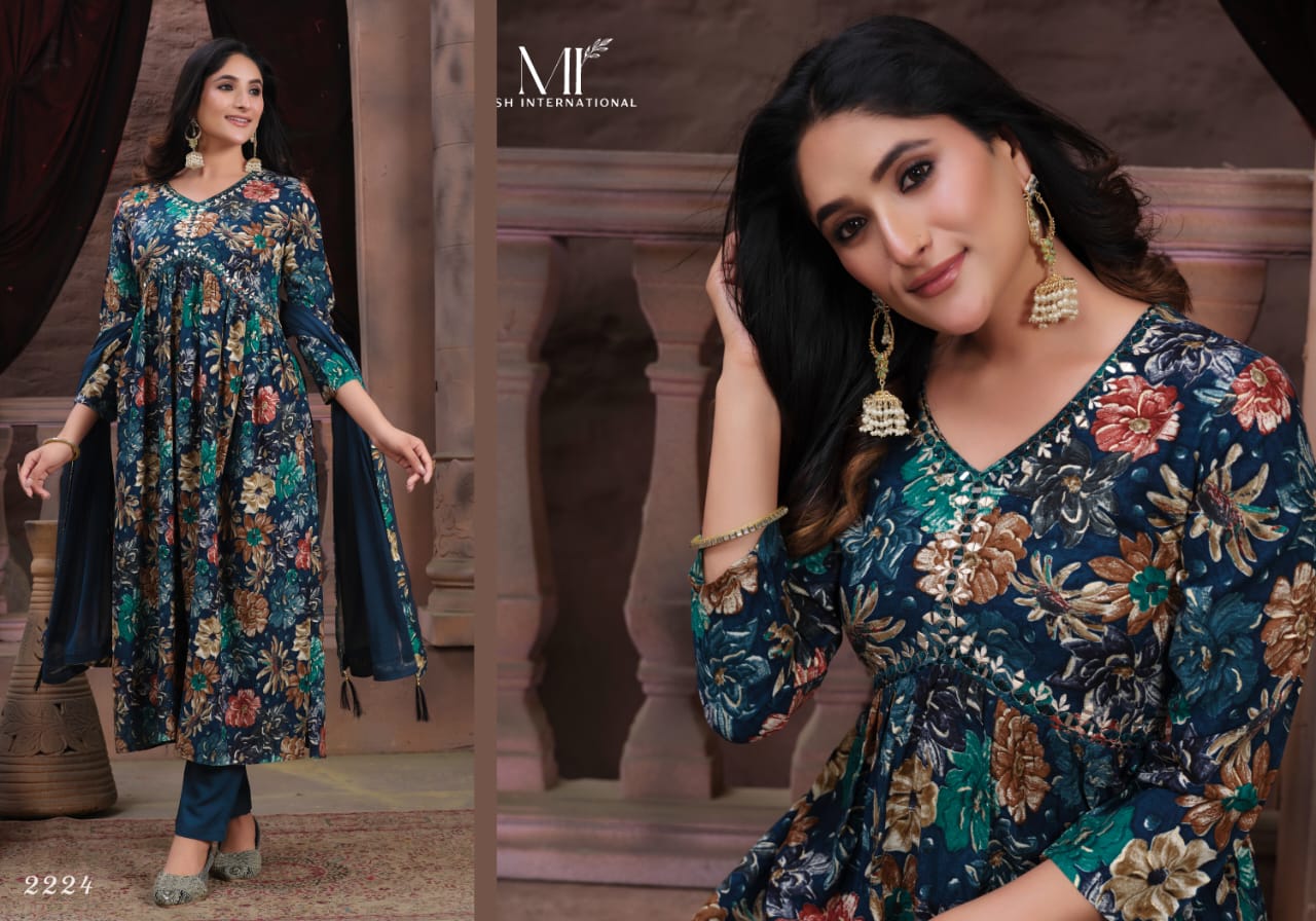 Alia Vol 1 By Moksh Printed Rayon Alia Cut Kurti With Bottom Dupatta
